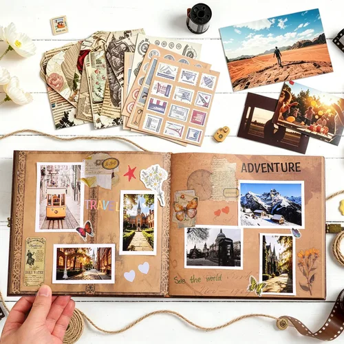 Vista 3 de Our Adventure Book - Álbum de fotos de 8.9 x 7.9 pulgadas, 80 páginas, álbum de fotos con suministros para álbumes de recortes, letras retro