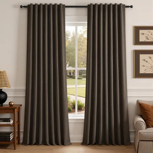 Vista 35 de Cortinas opacas de lino de 96 pulgadas para dormitorio, 2 paneles, verde Verde Olivegreen