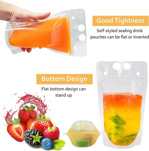 Vista 3 de 100 bolsas de doble cremallera para bebidas con 100 popotes y 30 bolsas de paletas plegables de mano resistentes para batidos, bebidas frías