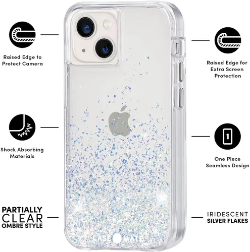 Vista 3 de Case-Mate - Funda Twinkle de color degradado para iPhone 13 Mini con elementos decorativos reflectantes, protección contra caídas desde 10 pies, 5.4