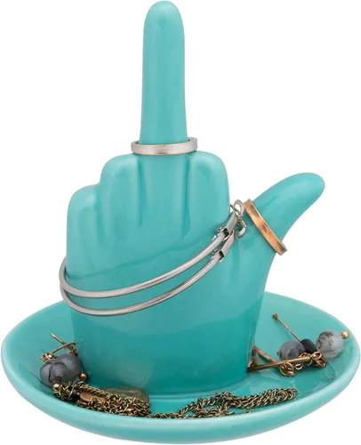 Vista 3 de Stephanie Imports Bandeja de cerámica turquesa para anillo de joyería de dedo medio
