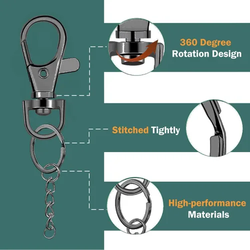 Vista 3 de 100 ganchos a presión con cordón y llaveros con cadena y anillos de salto para llavero, accesorios de manualidades de joyería
