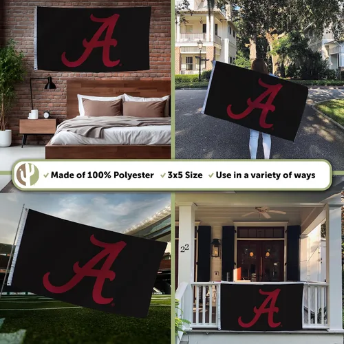 Vista 3 de Desert Cactus Bandera de la Universidad de Alabama Crimson Tide Bama UA Banners 100% poliéster para interiores y exteriores, banderas de 3 x 5 pies