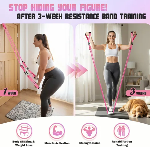 Vista 3 de Ayombo Resistance Bands with Handles for Women, 150LBS Exercise Bands Set for Physical Therapy Yoga Pilates, 5 Level Workout Bands for Working Out