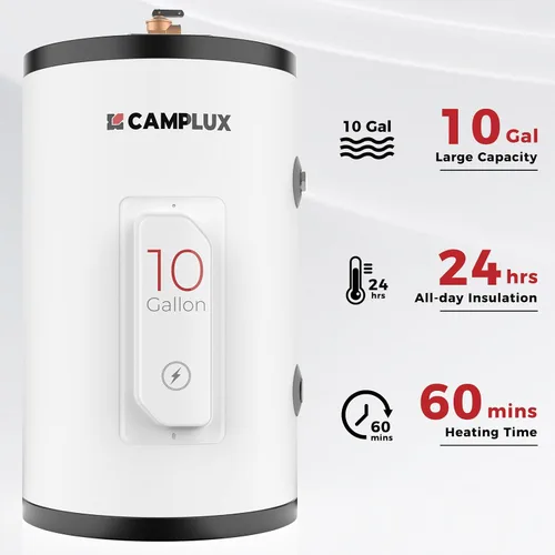 Vista 3 de CAMPLUX - Calentador de agua eléctrico de tanque de 10 galones, calentador de agua caliente de punto de uso (ME100B) 120 V 1500 W, más fácil de usar