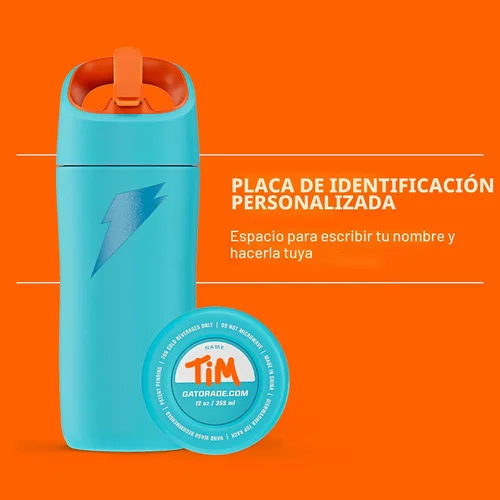 Vista 5 de Botella de agua Gatorade para niños Rookie Metal, de 12 onzas, botella de acero inoxidable, botella de doble pared con aislamiento, aislada al Azul
