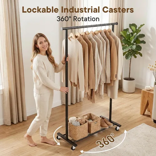 Vista 3 de Perchero de ropa para colgar ropa, perchero portátil de metal para dormitorio, lavandería, sala de estar, color negro