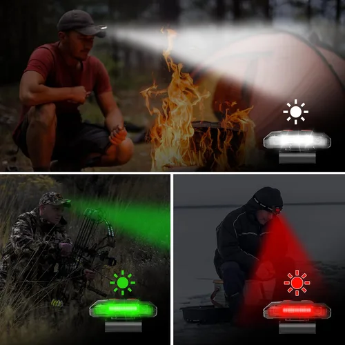 Vista 7 de Juego de 2 linternas recargables para gorra, lámparas portátiles, con clip para sombrero con sensor de movimiento, ligeras, resistentes al agua