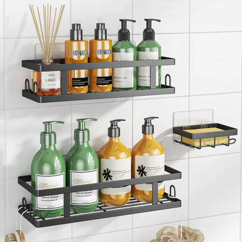 Vista 9 de Youvip Organizador de ducha adhesivo sin taladro, organizador de baño con soporte para jabón, estantes inoxidables de gran capacidad para ducha