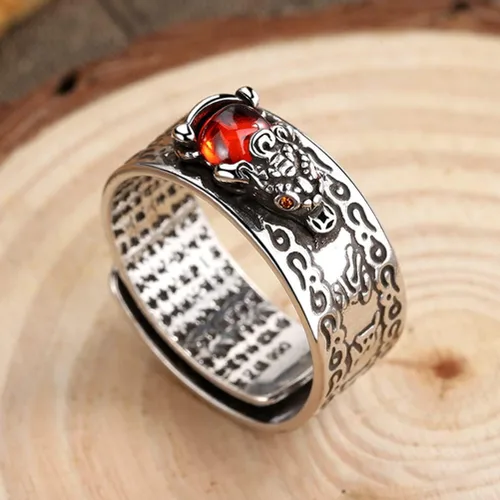 Vista 4 de WYHFA Pixiu Anillo de plata Feng Shui Pixiu Mani Mantra Protección Riqueza Anillo Amuleto Lucky Wealth Joyería Anillo ajustable para mujeres