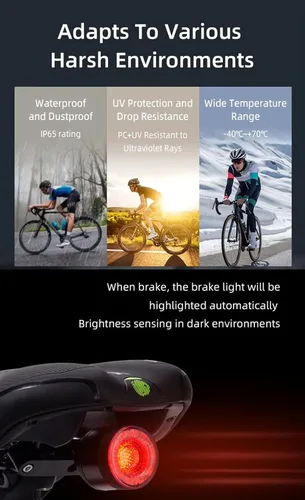 Vista 8 de Mengshen Juego de luces de bicicleta recargables para faros delanteros y traseros con señales de giro, impermeable, juego de luces delanteras