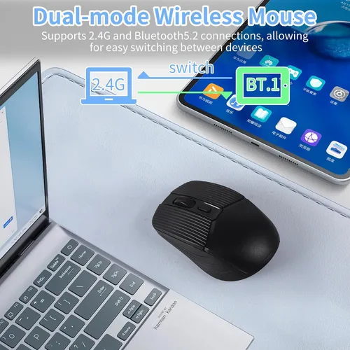 Vista 3 de Ratón Bluetooth inalámbrico, modo dual recargable, ergonómico, silencioso y portátil, carga tipo C, con receptor USB de 2.4G, para PC, MacBook