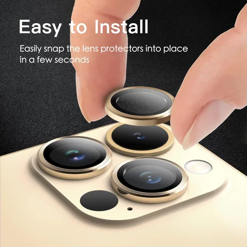 Vista 7 de JETech - Protector de lente de cámara para iPhone 13 Pro Max/13 Pro, dorado, 1 juego Vidrio templado 9H, cubierta de anillo individual de metal