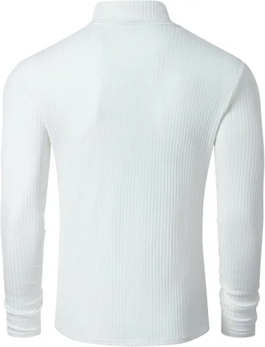 Vista 3 de TURETRENDY Camisetas elásticas para hombre, cuello alto, manga larga, de punto, casual, ajustadas, básicas