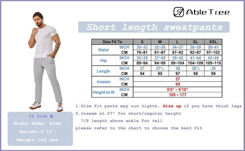 Vista 6 de AbleTree Pantalones deportivos con forro polar de 27 pulgadas de entrepierna Atheltic Joggers para hombres cortos con bolsillo con cremallera