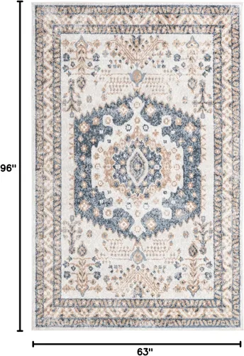 Vista 2 de Unique Loom Oxford Collection - Alfombra Sheldonian (5 x 8 pies, rectangular, crema/azul marino)