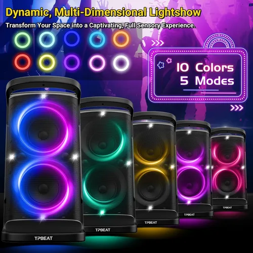Vista 3 de QxbJoy Altavoz Bluetooth Portátil: Sonido Potente de 160W de Pico, Bajo Profundo Inalámbrico, Boombox Grande, Subwoofer Grande, 15 Horas de Duración
