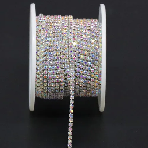 Vista 16 de Jerler 9 metros de adornos de diamantes de imitación con cadena cerrada SS6.5/2.0mm, cadena AB para costura, manualidades, ideal para bodas AB dorado