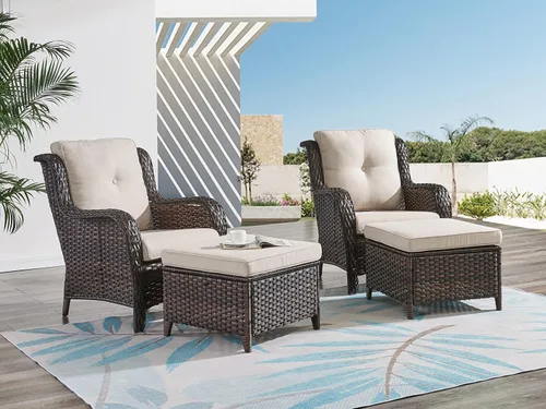 Vista 37 de HUMMUH Juego de 2 sillas de mimbre para patio, sillas de comedor de ratán de polietileno para exteriores, con cojines de asiento de 4 pulgadas