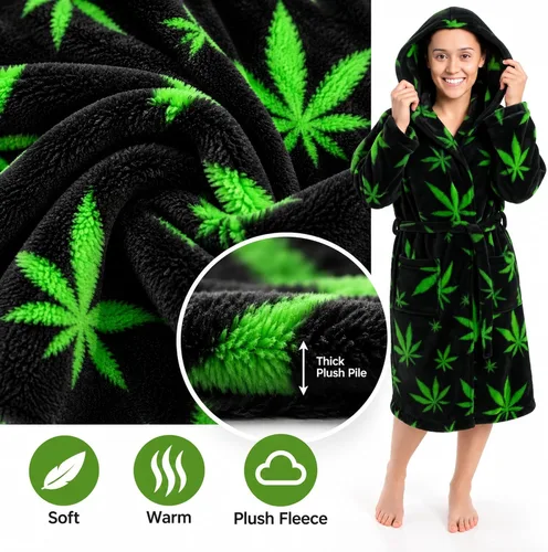 Vista 6 de Forever Lazy Bata de forro polar con capucha para mujeres y hombres, bata de baño de felpa coral de 3/4 de longitud Mary Jane