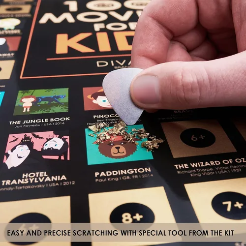 Vista 2 de Póster de películas para niños para raspar - Mapa de lista de deseos de los 100 mejores niños - Póster de cine para niños rascador grande - Tabla