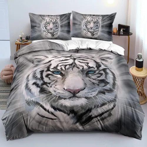 Vista 16 de Juego de funda de edredón con diseño de tigre blanco, tamaño individual, funda de edredón con estampado de animales salvajes, juego de ropa de cama
