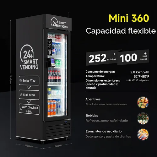 Vista 3 de Máquina expendedora, máquina expendedora refrigerada inteligente con lector de tarjeta táctil US360 (Negro, Mini)