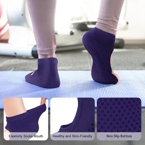 Vista 3 de Habselikob Calcetines de agarre para pilates, calcetines de yoga para mujer, calcetines antideslizantes para pilates, yoga, ballet, baile, barre Toe
