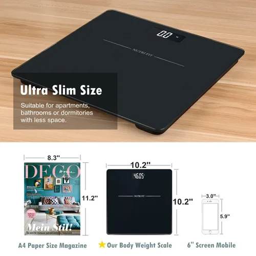 Vista 7 de NUTRI FIT Báscula digital de baño para pérdida de peso, 50g/0.1lb de discrepancia, pantalla LCD retroiluminada transparente y tecnología de paso