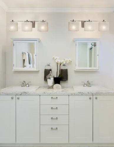 Vista 4 de Fusion - Era - Barra de baño de 3 luces, pantalla rectangular de vidrio artesanal en tejido, acabado de níquel cepillado cepillado níquel