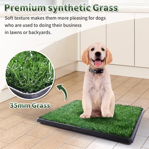 Vista 7 de Almohadilla de césped para perros con bandeja, 25 x 20 pulgadas para interior de césped artificial Puppy Potty Training, Portable Dog Toilet Pet