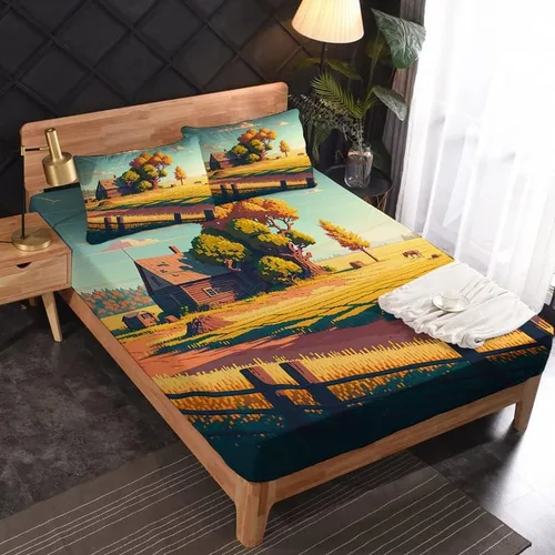 Vista 2 de Farm Sheets tamaño individual – Sábanas de cama de granja de microfibra suave, bolsillo profundo, sábanas y fundas de almohada estampadas sin
