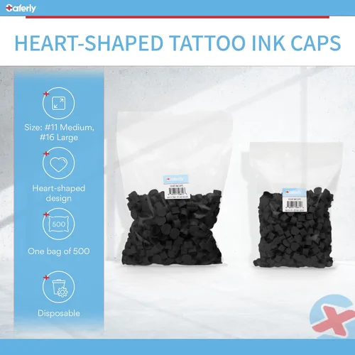 Vista 6 de Saferly Tapas de tinta de tatuaje de corazón con base para tatuaje, tatuaje, soporte de pigmento desechable, suministros de tatuaje de microblading