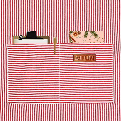 Vista 5 de AFUN Delantal de mezcla de algodón ajustable a rayas con bolsillos para mujeres y hombres (negro/rojo1, 2)