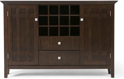 Vista 8 de Simpli Home, mueble bajo Bedford, color café oscuro, tabaco., Pino, Marrón (Tobacco Brown)