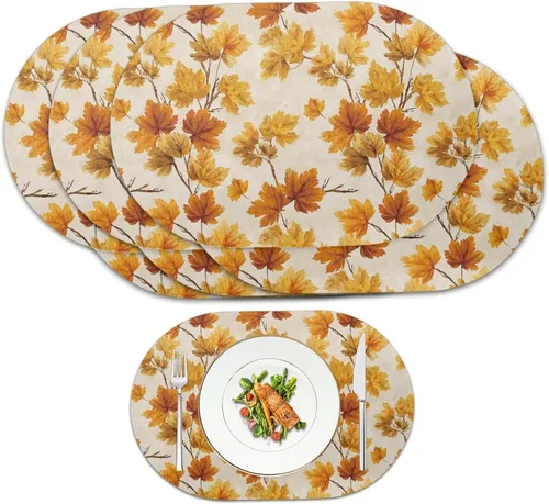 Vista 26 de Autumn Placemats Set of 2 Waterproof Wipeable 12X18 Inch Faux Leather Non Slip Heat Resistant Mats for Thanksgiving Dinner Outdoor Decor