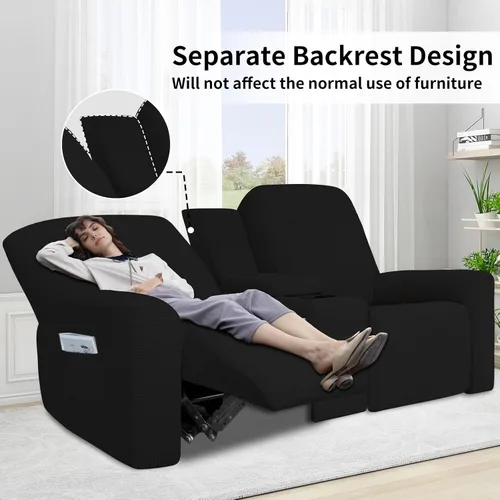 Vista 4 de Easy-Going Sofá reclinable elástico de 1 pieza con funda de consola central, funda reclinable de 2 plazas con soporte y almacenamiento, funda