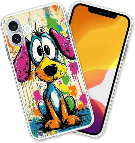 Vista 23 de Diseño para iPhone 14 Pro Max, diseño de acuarela de perros, collage de Pug para iPhone, protección a prueba de golpes, funda transparente de TPU