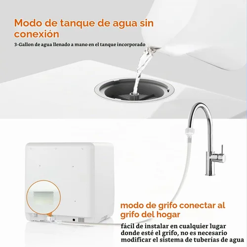 Vista 3 de Lavavajillas portátiles para acampar y hogar con tanque de agua de 5 litros, manguera, luz LED, 10 programas de lavado, modo de cuidado del bebé