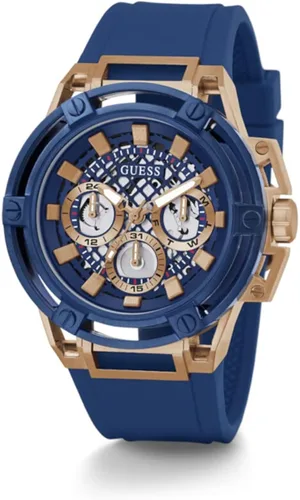 Vista 4 de GUESS US Men's Blue and Rose Gold-Tone Multifunction Watch, one