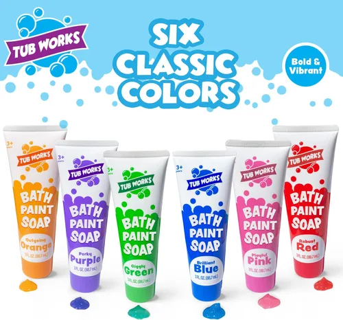 Vista 2 de Tub Works® Jabón de Pintura de Bañera, Juguetes de Baño, Pack Clásico de 6 No Tóxico Pintura de Bañera Lavable para Pintar con los Dedos
