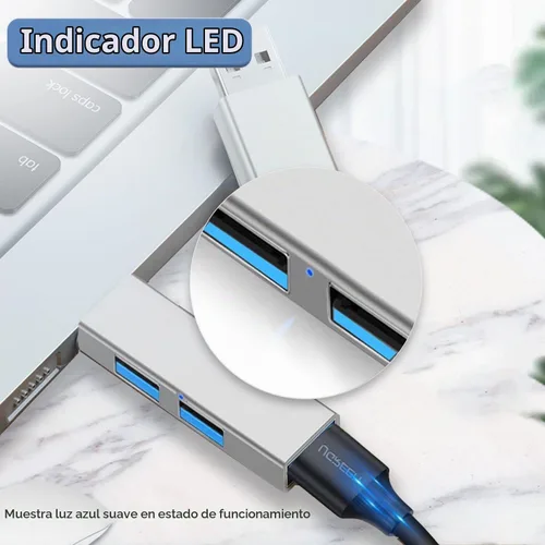 Vista 6 de Concentrador USB 3.0, concentrador USB de aluminio de 3 puertos USB Splitter USB expansor USB para laptop, Xbox, unidad flash, disco duro, consola