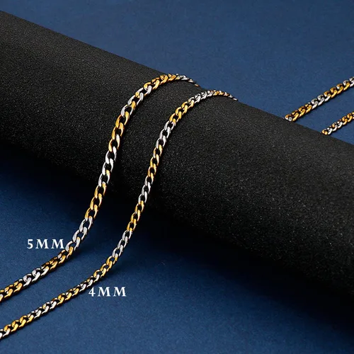 Vista 5 de Fahonie Collar de cadena cubana de acero inoxidable 316L para mujeres y hombres, 345670.394in de ancho, 182022242628 pulgadas de largo
