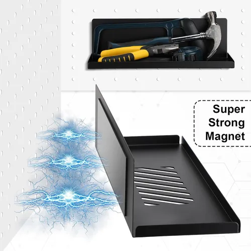 Vista 3 de Therwen Paquete de 4 estantes magnéticos para tablero de clavijas, organizador de pared, estante de metal con bandeja de acero, accesorios