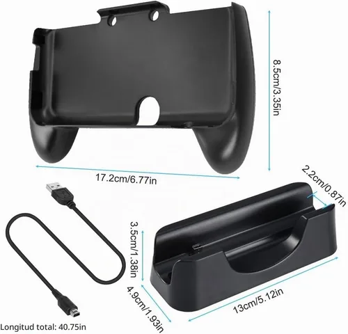 Vista 4 de Base de carga compatible con 2DS XL con agarre de mano, soporte de base de estación de carga AFUNTA con cable mini USB y mango de plástico