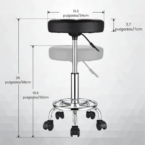 Vista 3 de HMTOT Taburete redondo con ruedas Silla giratoria ajustable de altura para spa salón masaje negro