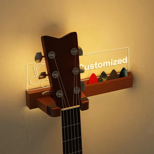 Vista 8 de CoolGift Mart Soporte de pared para guitarra iluminado, capacidad para 2 guitarras con 3 llaveros enchufables, diseño de notas musicales