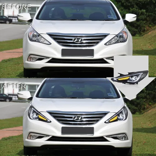 Vista 5 de VLAND Faros delanteros aptos para Hyundai Sonata 2011-2014 (no para modelos sin motor ajustable) W/DRL, luz frontal LED con señal de giro