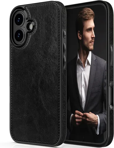 Vista 8 de LOHASIC - Funda compatible con iPhone 15, cuero elegante de lujo, color negro Luxury Vegan Leather, Shockproof Cover, Rugged Protective, Soft TPU