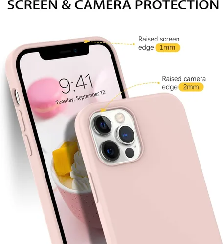 Vista 5 de DUEDUE Funda para iPhone 12 Pro Max de 6.7 pulgadas, silicona líquida de gel suave, funda delgada con forro de tela de microfibra, funda protectora